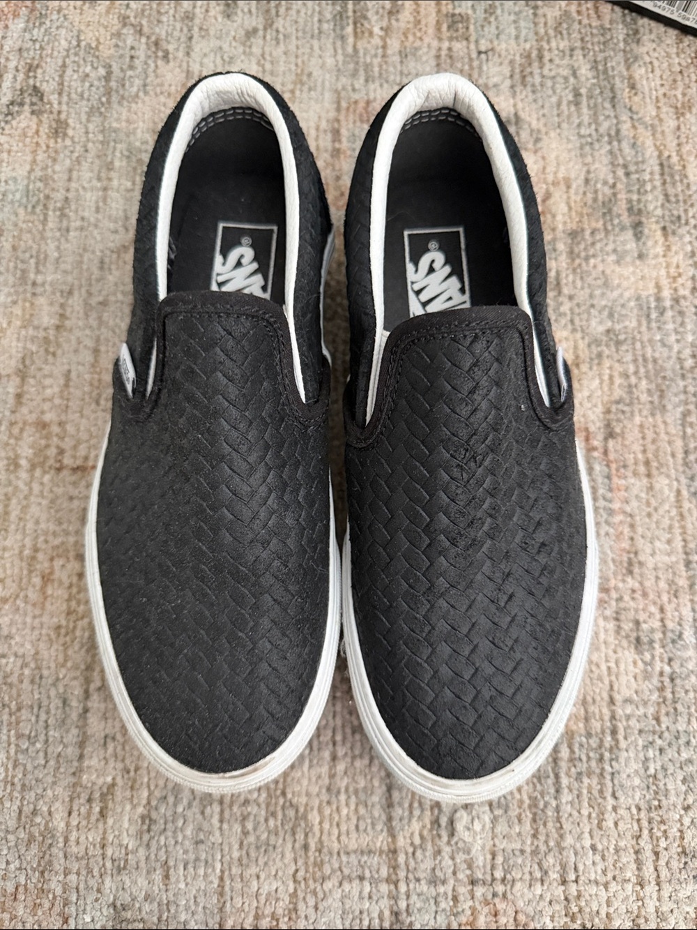 Vans Black Woven Slip-On Sneakers with White Trim